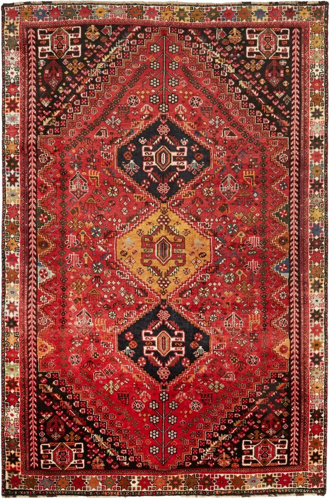 Shiraz Tappeto 180 x 270 Rosso (Iran) Annodato A Mano