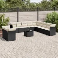 Set Divani da Giardino 12 pz con Cuscini Nero in Polyrattan 3249725