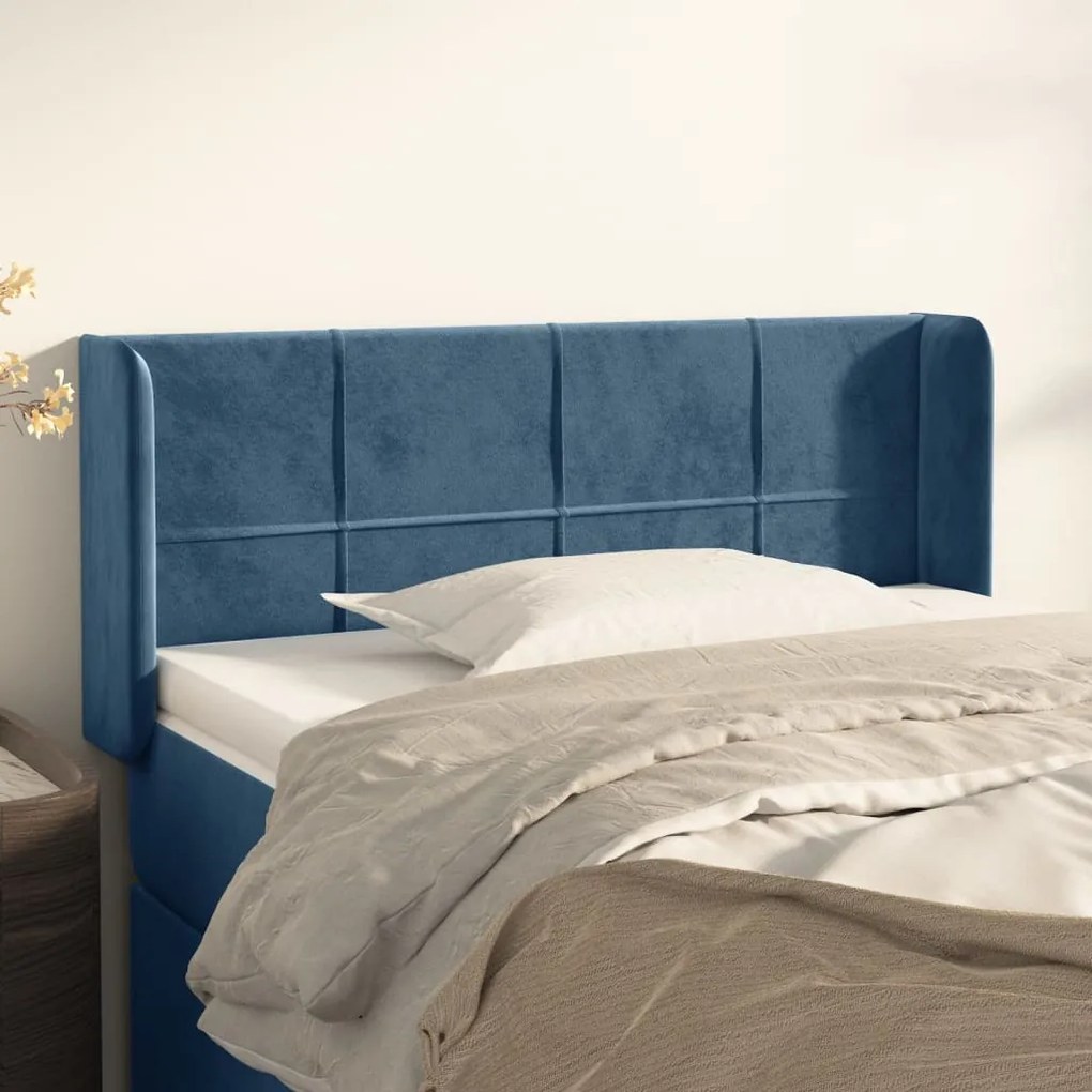 Testiera Ad Orecchio Blu Scuro 93x16x78/88 Cm İn Velluto /