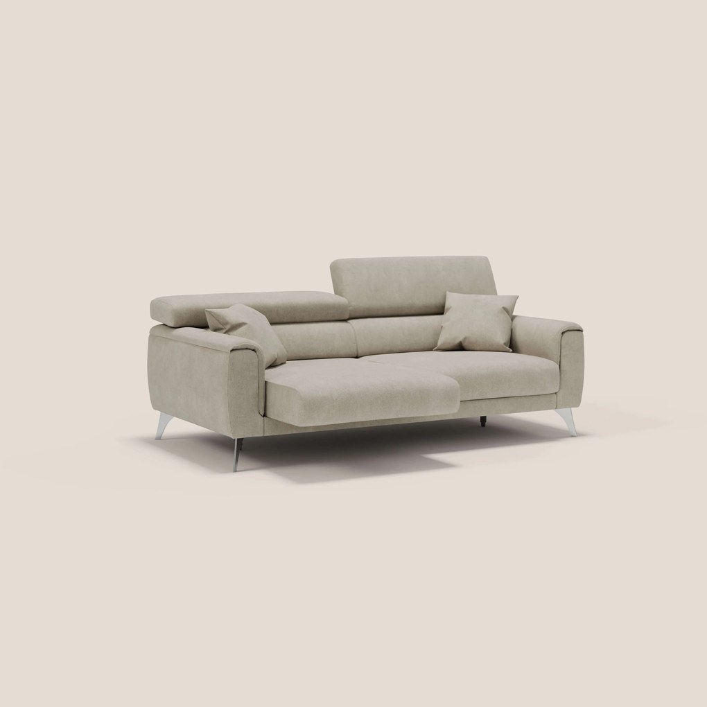 Caravaggio divano con sedute allungabili e poggiatesta reclinabili in tessuto impermeabile T02 panna