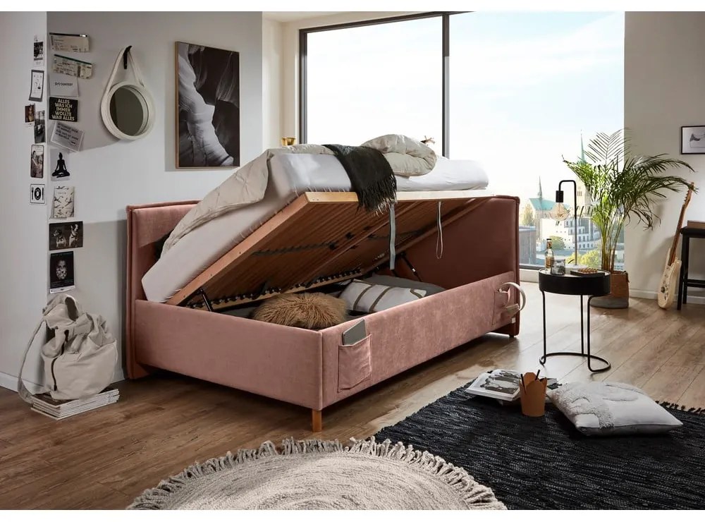 Letto da bambini con sponde rosa imbottito con contenitore con rete inclusa 140x200 cm Fun – Meise Möbel