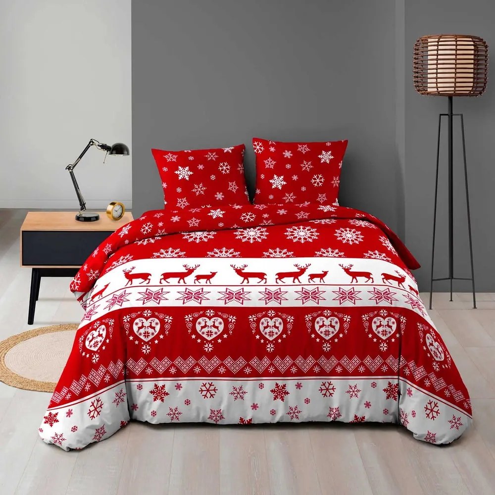 Biancheria da letto rossa in vello per letto matrimoniale/per letto prolungato 240x220 cm Floconette – douceur d'intérieur