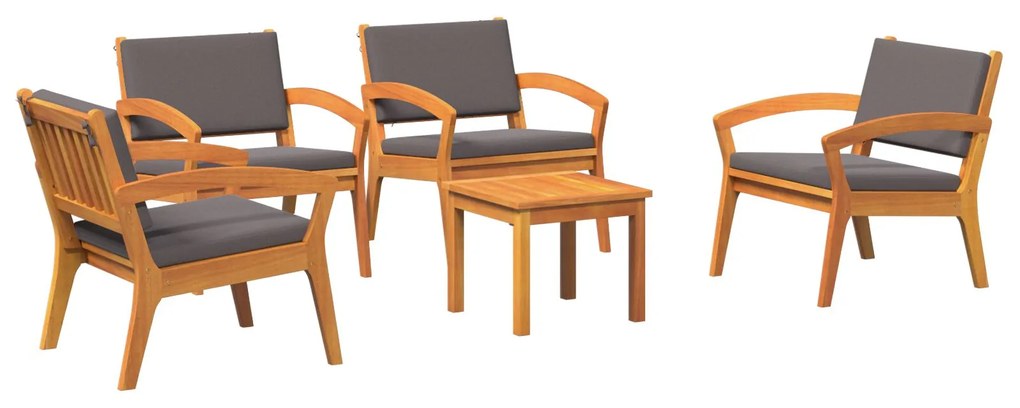 Set bistro da 5 pezzi con cuscini - legno massello di acacia