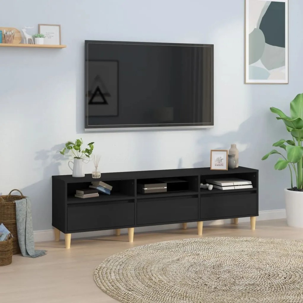 Mobile Porta Tv Nero 150x30x44,5 Cm İn Legno Multistrato /