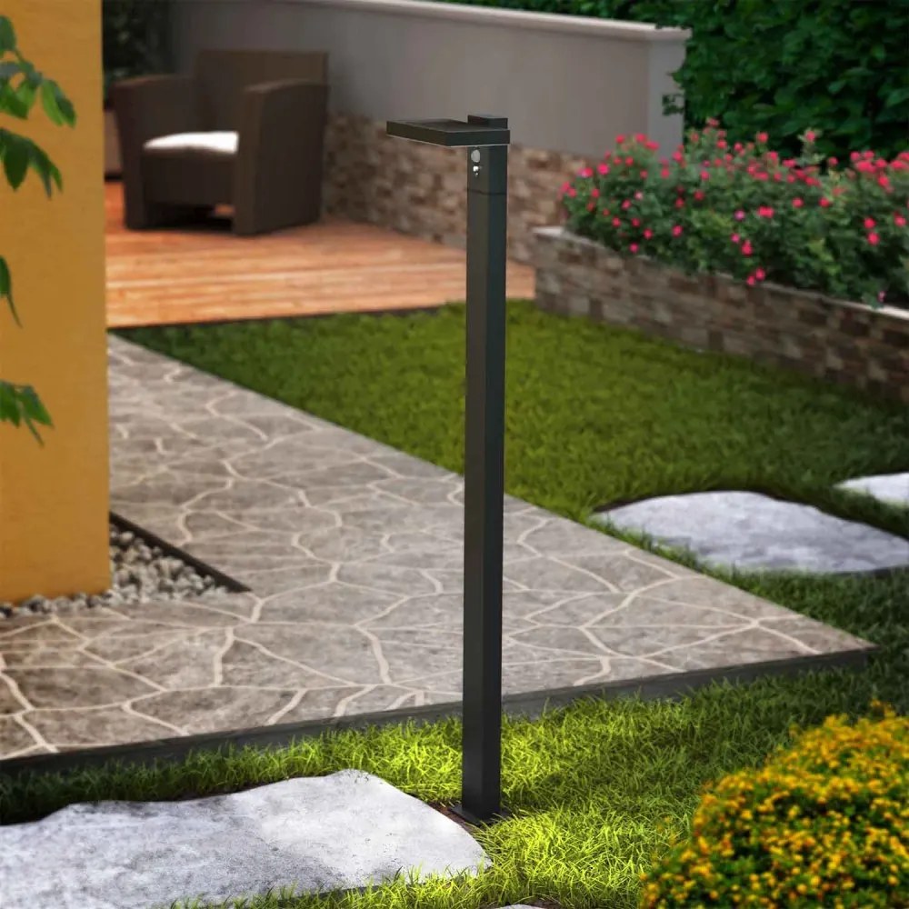 Paletto da giardino Solare Nero 100cm con Sensore di Mov. e Picchetto Colore Bianco Naturale 4.000K