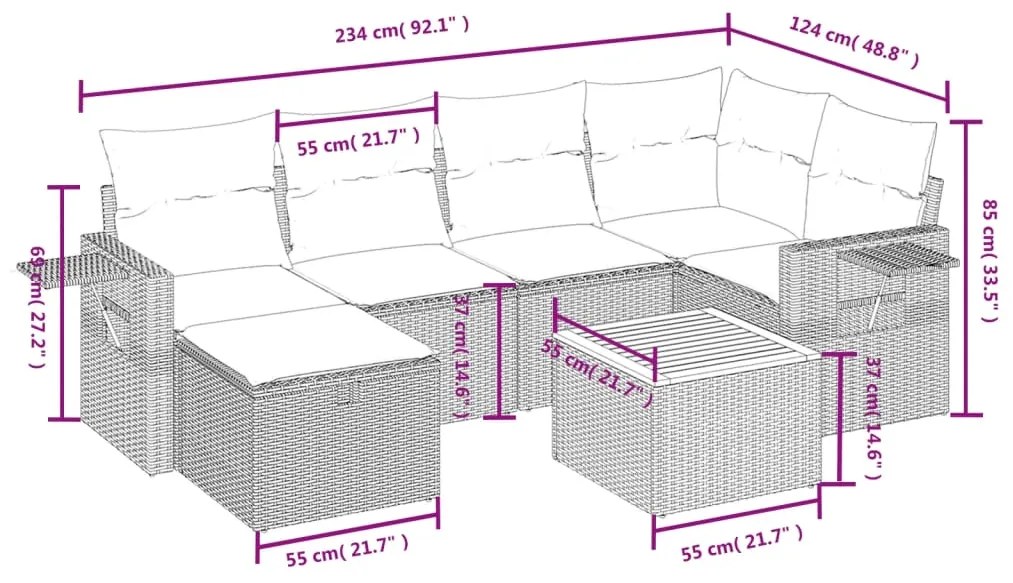 Set Divani da Giardino 7 pz con Cuscini Beige in Polyrattan