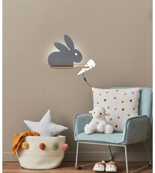 Applique LED per bambini con mensola RABBIT LED/4W/230V grigio/bianco/legno