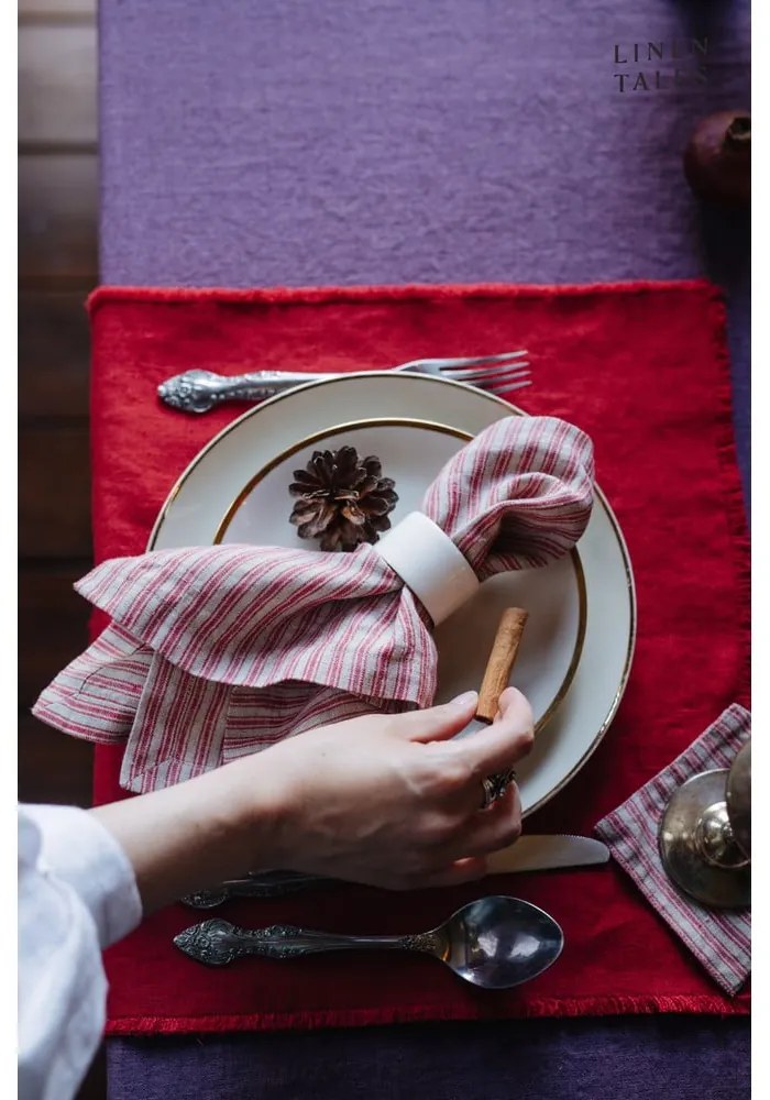 Sottobicchieri di colore rosso-naturale in set di 4 pezzi Red Natural Stripes - Linen Tales