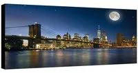 Stampa su tela Vista New York di notte, bianco e nero 140 x 70 cm
