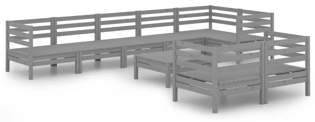 Set salotto da giardino 9 pz in legno massello di pino grigio