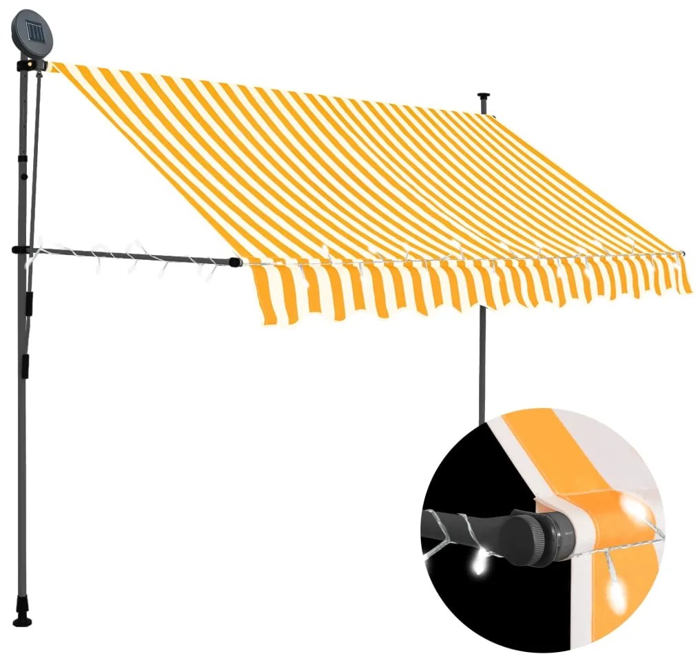 Tenda Da Sole Retrattile Manuale Led 300 Cm Bianca E Arancione /