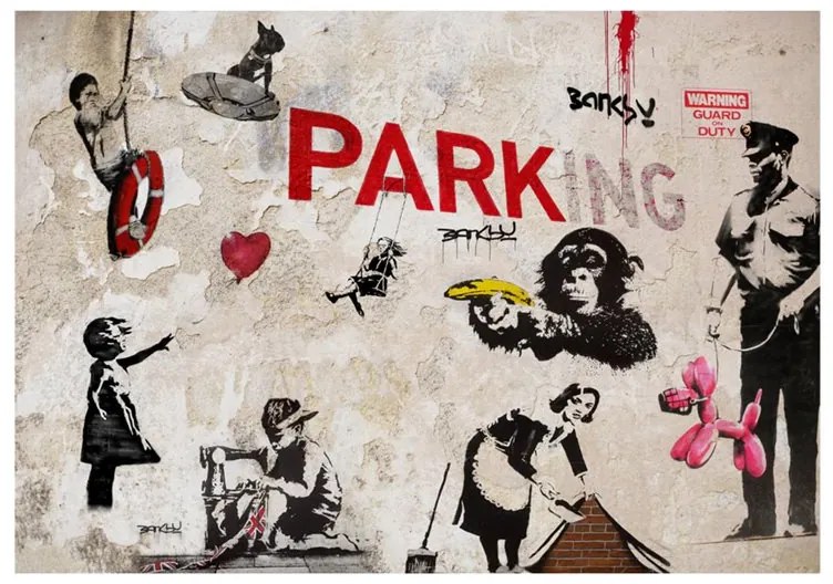 Fotomurale  [Banksy] Graffiti Collage  Colore Nero, Dimensioni e Misure 350x245