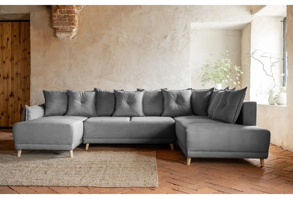 Divano letto angolare in velluto a coste grigio (angolo destro a forma di U) Lazy Lukka - Miuform