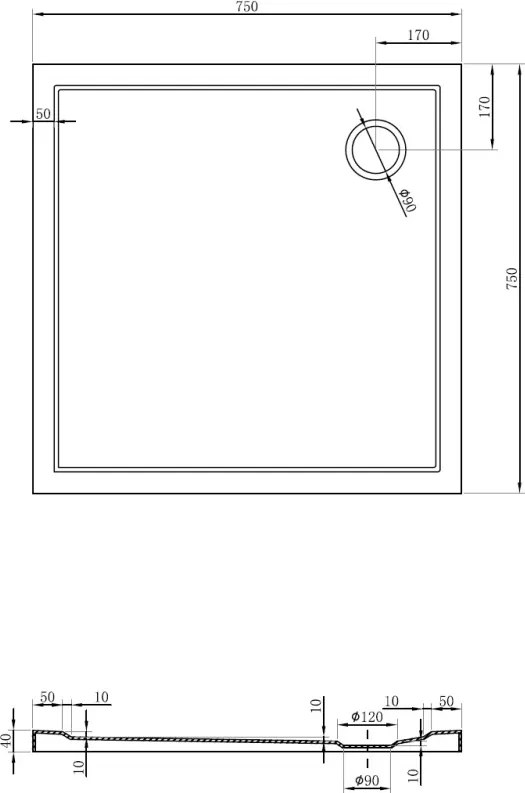 Mexen Flow piatto doccia quadrato slim 75 x 75 cm, bianco lucido - 46S107575
