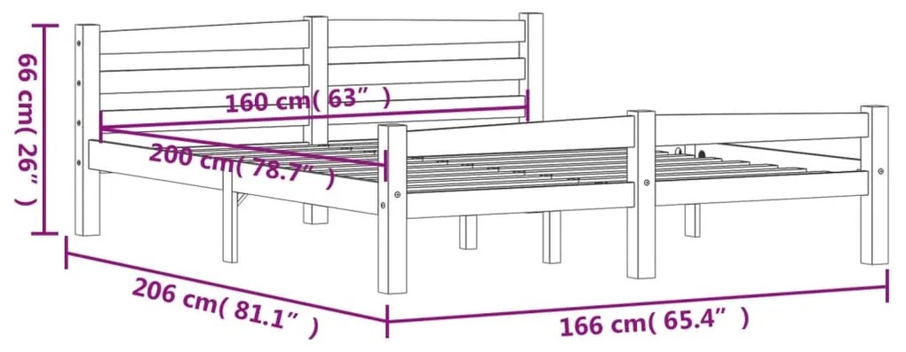 Giroletto Grigio Scuro in Legno Massello di Pino 160x200 cm