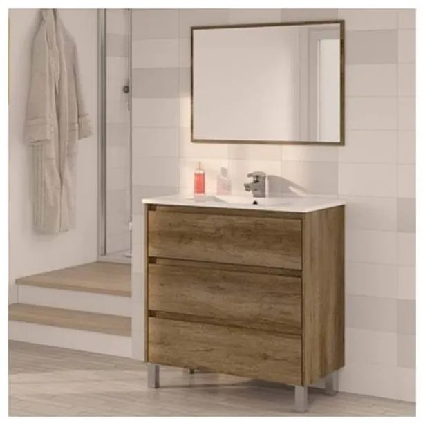 Mobile bagno 80 cm con lavabo e specchio rovere - Dakota 96249