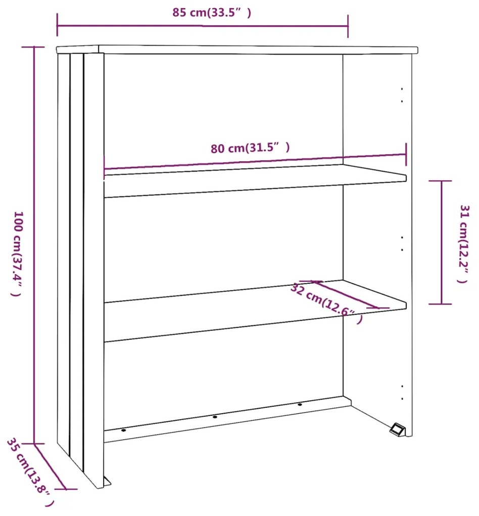 Piano Credenza HAMAR Grigio Chiaro 85x35x100 cm Legno di Pino