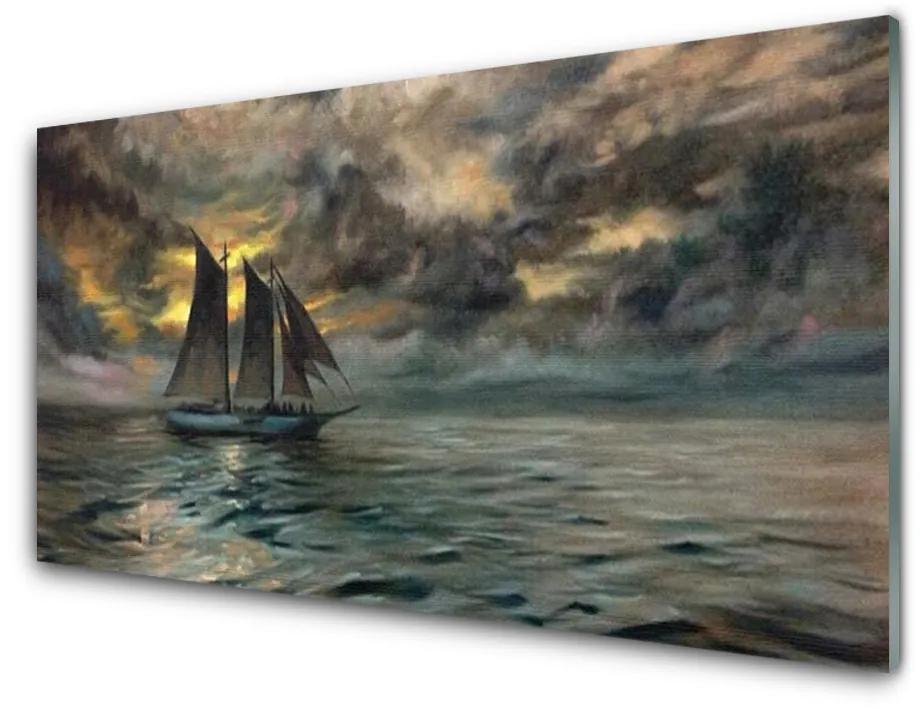 Quadro acrilico Paesaggio della barca del mare 100x50 cm
