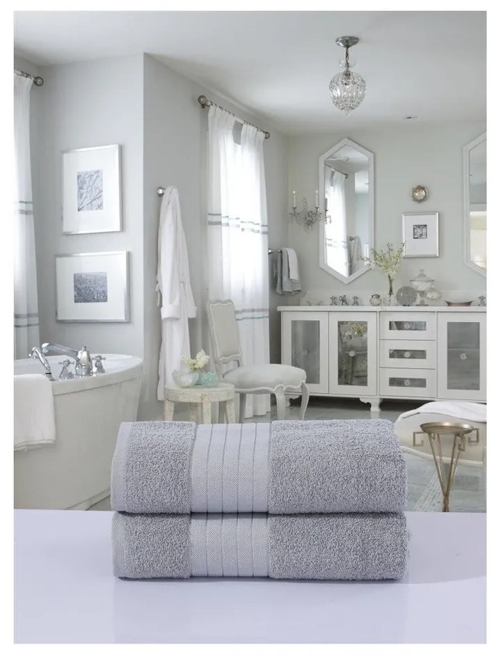 Set di 2 asciugamani in spugna di cotone grigio chiaro 70x140 cm - Good Morning