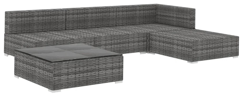 Set Divani da Giardino 5 pz con Cuscini in Polyrattan Grigio