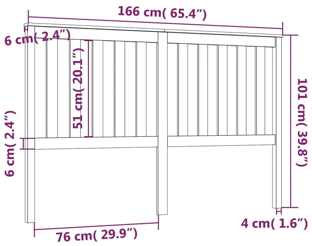 Testiera per Letto Grigia 166x6x101cm in Legno Massello di Pino