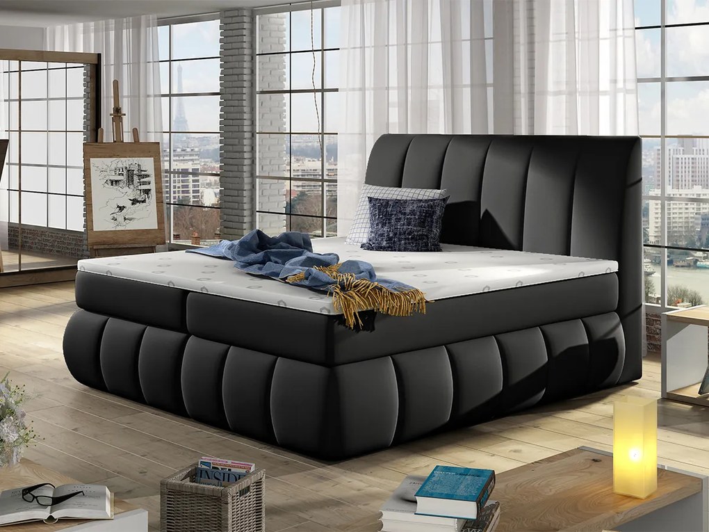 Letto matrimoniale boxspring Rosa dei Venti - 180 x 200 cm , Ecopelle nero