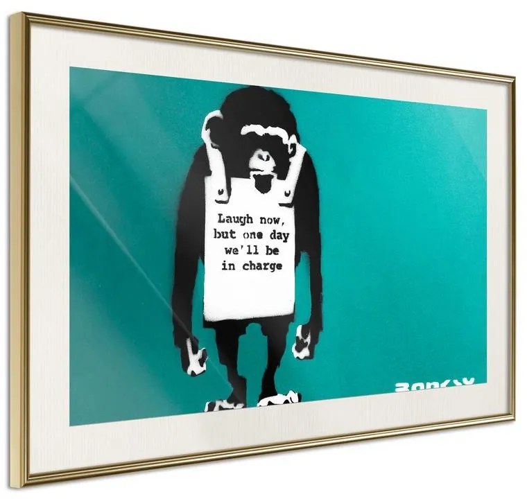 Poster  Banksy: Laugh Now  Cornice Quadri Cornice d'oro con passe-partout, Larghezza x Altezza Home decor 90x60