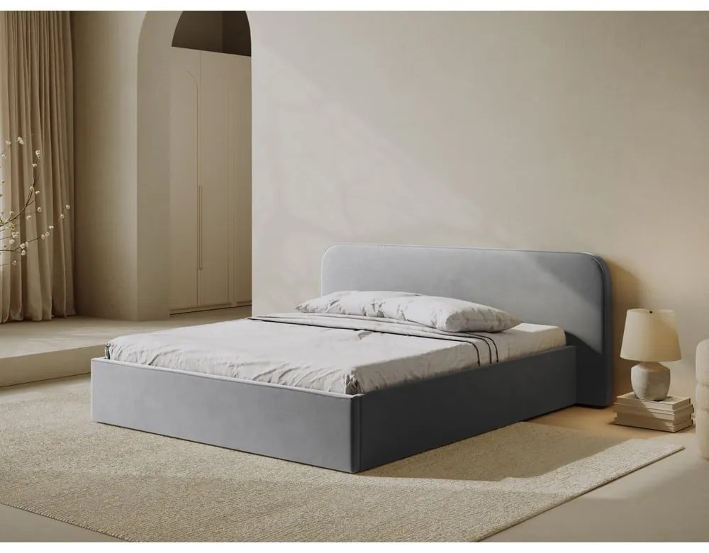 Letto matrimoniale imbottito grigio chiaro con contenitore e rete inclusi 180x200 cm Elizabeth – Micadoni
