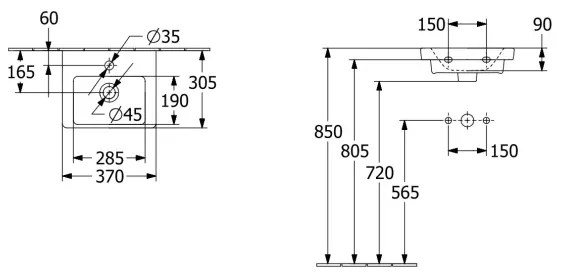 Villeroy & Boch 43703701 - Lavabo sospeso SUBWAY 37x30,5 cm ceramica/bianco