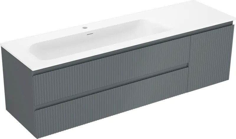 Mexen Rivel mobile da bagno 160 cm con lavabo Vela sinistro, 2S, 1D, scanalato, grafite/bianco opaco