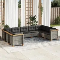 Set Divano da Giardino 9 pz con Cuscini Grigio in Polyrattan 3261978