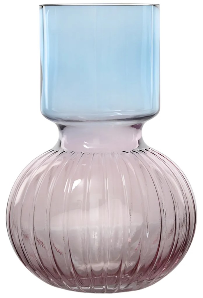 Vaso arredo vetro 26 cm azzurro e rosa