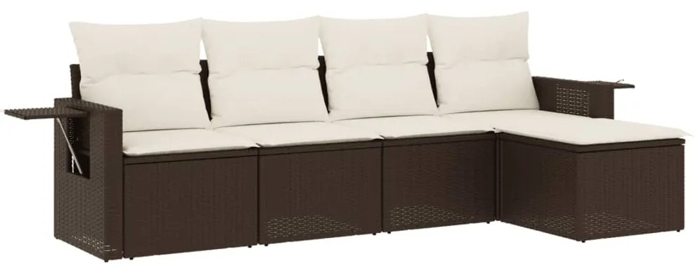 Set divano da giardino 5 pz con cuscini marrone in polyrattan