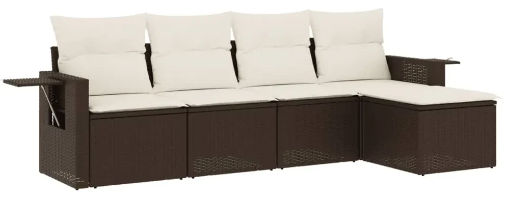 Set divano da giardino 5 pz con cuscini marrone in polyrattan