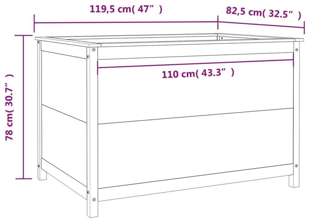 Fioriera Rialzata Giardino Nera 119,5x82,5x78 cm Massello Pino