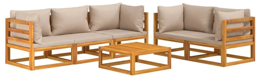 Set salotto da giardino 6pz con cuscini tortora legno massello