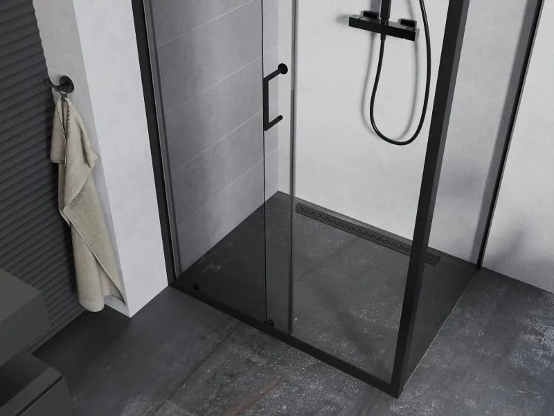 Mexen Apia cabina doccia scorrevole 100 x 90 cm, trasparente, nera - 840-100-090-70-00