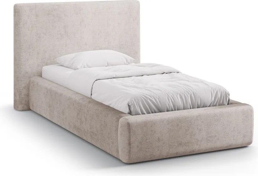 Letto singolo imbottito beige con contenitore con rete inclusa 90x200 cm Amy – Micadoni