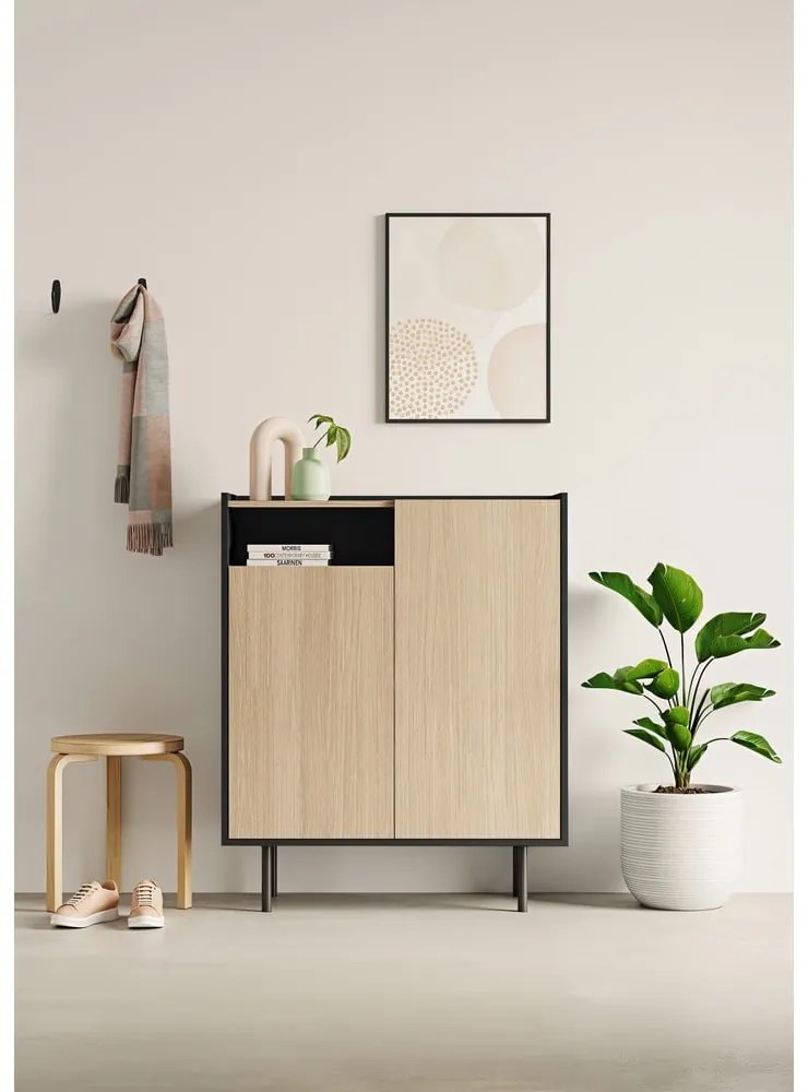 Scarpiera in rovere con decoro nero e naturale Sienna - TemaHome