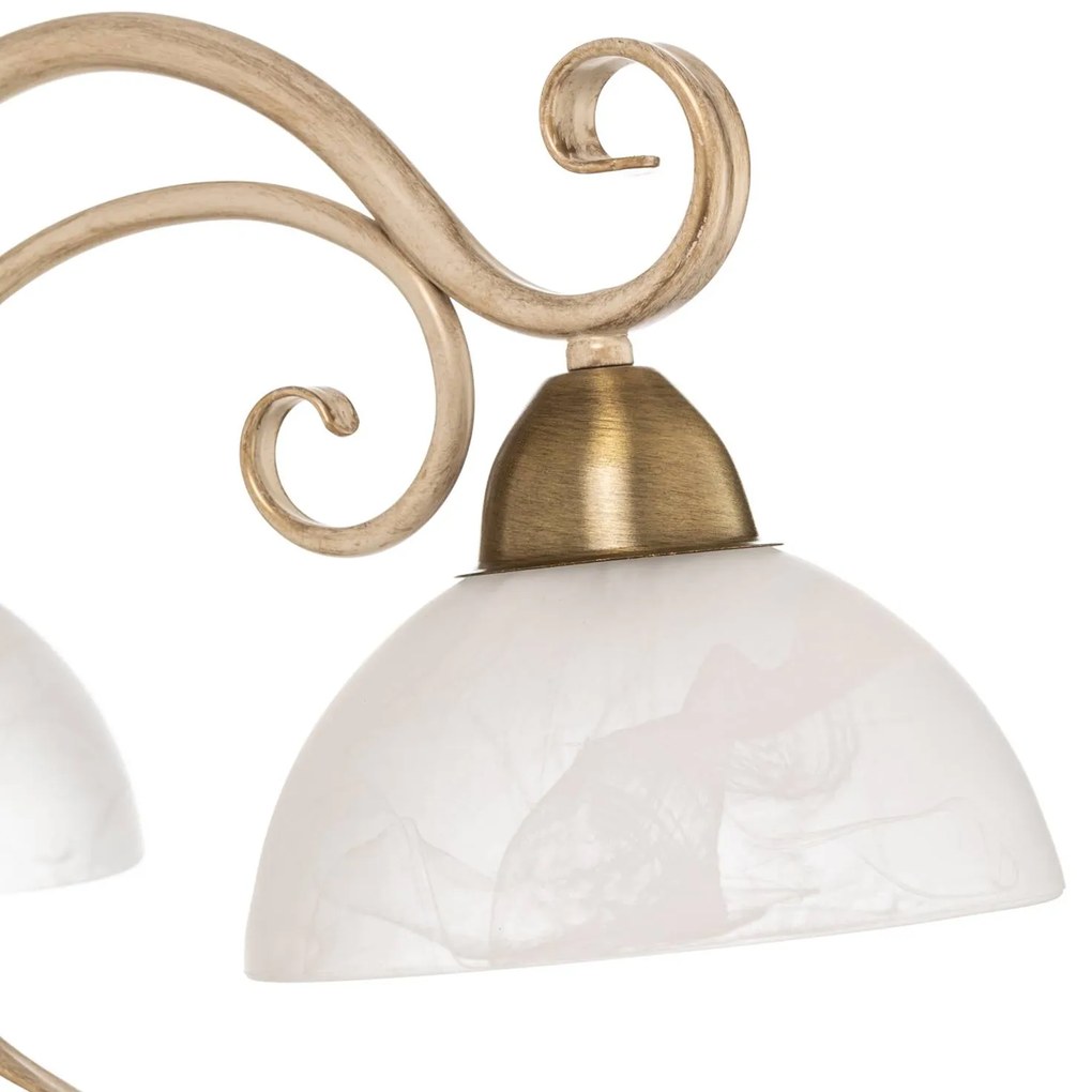 Luminex Lampadario Flora, tre paralumi in vetro, bianco/ottone