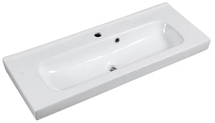 Lavabo integrale d'appoggio rettangolare vasca centrale Remix L 91 x H 15 x P 35 cm in ceramica bianco