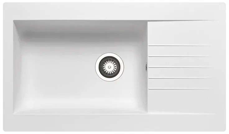 Lavello integrato 1 vasca con gocciolatoio laterale destro o sinistro DELINIA Scirocco resina L 50 x L 86 cm bianco