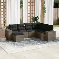 Set Divani da Giardino 7 pz con Cuscini Grigio in Polyrattan 3255237