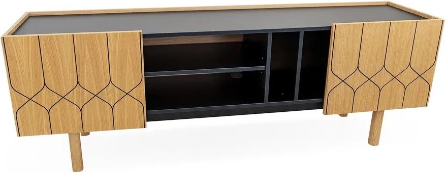 Tavolo TV in rovere nero/naturale 175x60 cm Porto - Woodman
