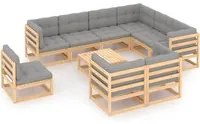 Set Divani da Giardino 10 pz con Cuscini Legno Massello di Pino cod mxl 38030