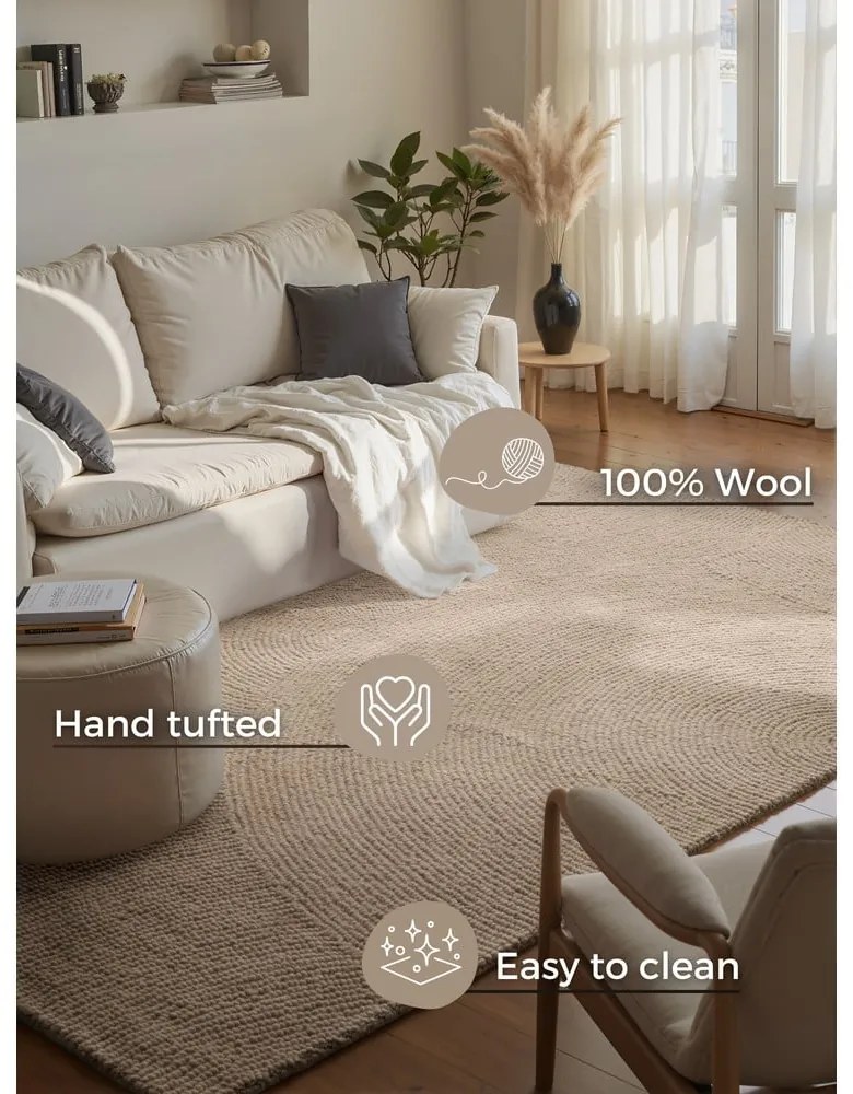 Tappeto beige in lana tessuto a mano 160x230 cm Eleni Light Beige – Hanse Home
