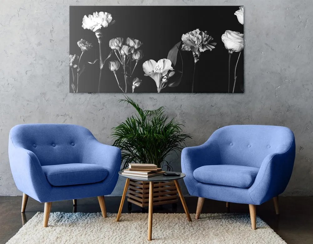 Stampa su tela – Fiori eleganti in bianco e nero