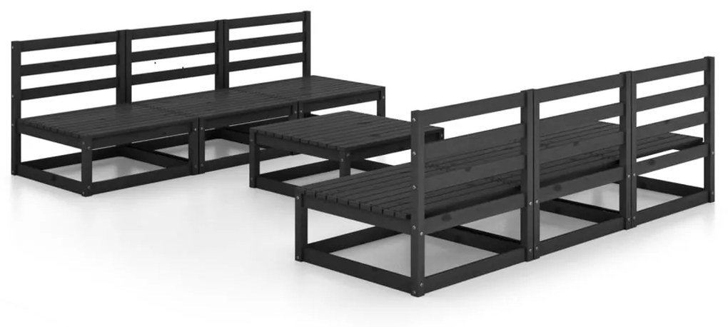 Set Divani da Giardino 7 pz Nero in Legno Massello di Pino