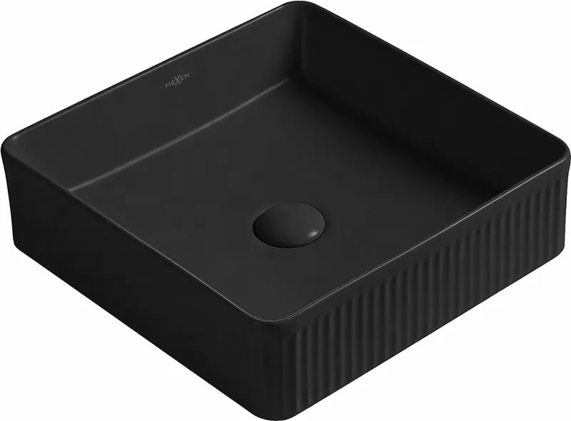 Mexen Grovo lavabo da appoggio scanalato 37 x 37 cm, nero opaco - 22303785
