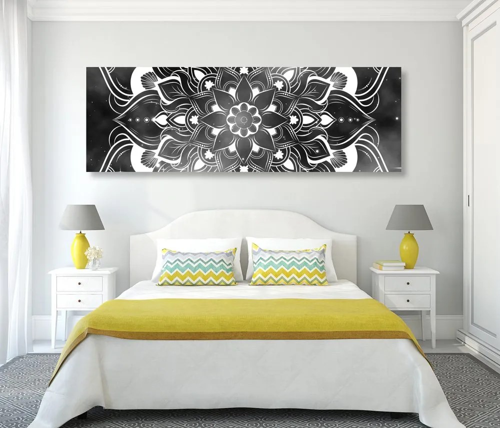 Quadro su tela – Mandala moderna con motivo orientale in bianco e nero